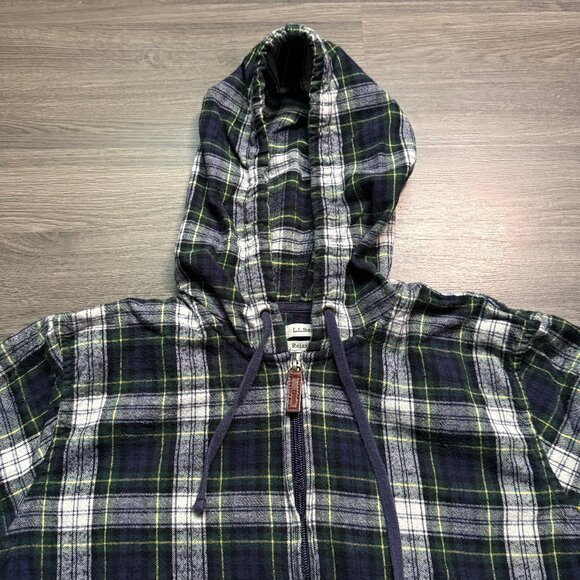 L.L. Bean Women's Scotch Plaid Flannel Shirt, Relaxed Zip Hoodie - Green/Navy - Picture 2 of 6